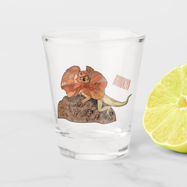 Cartoon-Illustration für den Frillenhalseidechsen Schnapsglas (Vorderseite)