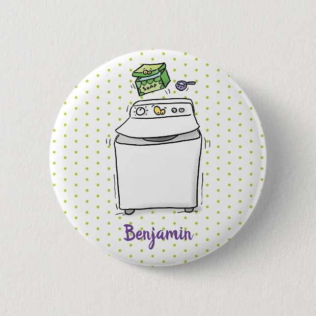 Cartoon-Illustration für die niedliche Waschmaschi Button (Vorderseite)