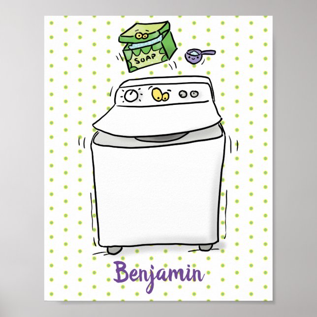 Cartoon-Illustration für die niedliche Waschmaschi Poster (Vorne)