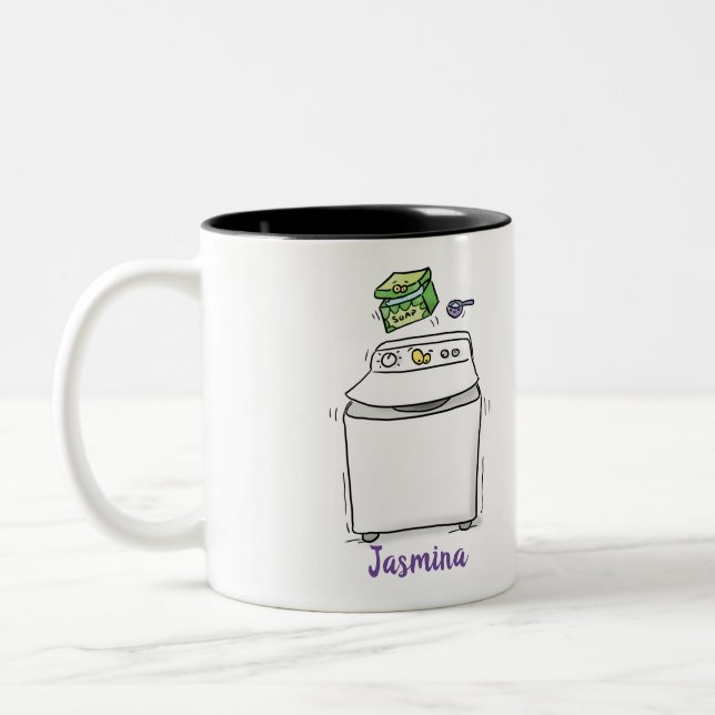 Cartoon-Illustration für die niedliche Waschmaschi Zweifarbige Tasse (Links)