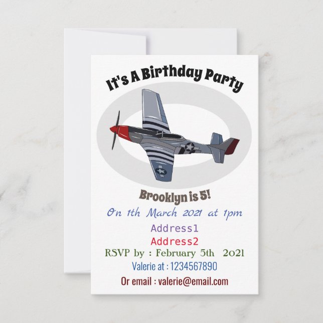 Cartoon-Illustration für Kampfbomber Einladung (Vorderseite)