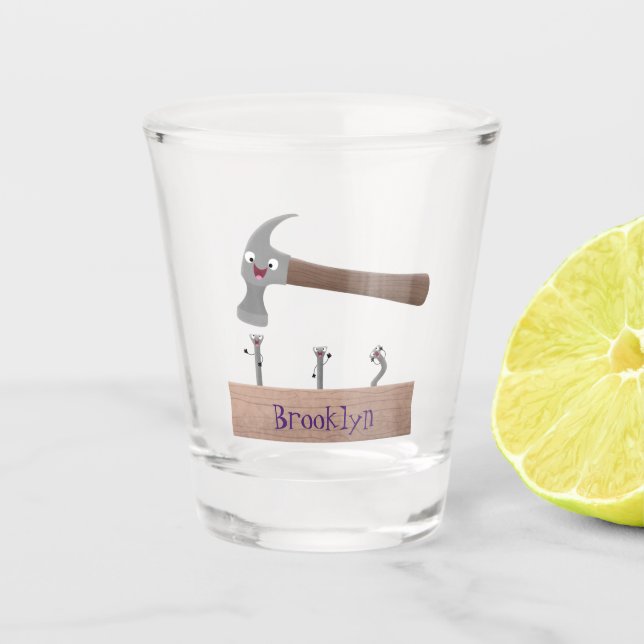Cartoon-Illustration für niedliche, lustige Hammer Schnapsglas (Vorderseite)