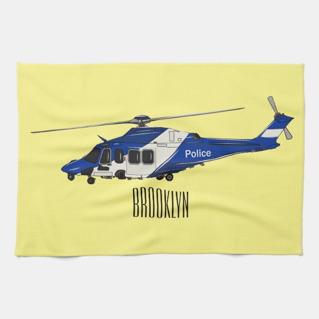 Cartoon-Illustration für Polizeihubschrauber Geschirrtuch (Horizontal)