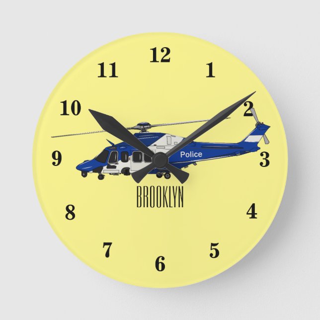 Cartoon-Illustration für Polizeihubschrauber Runde Wanduhr (Vorderseite)