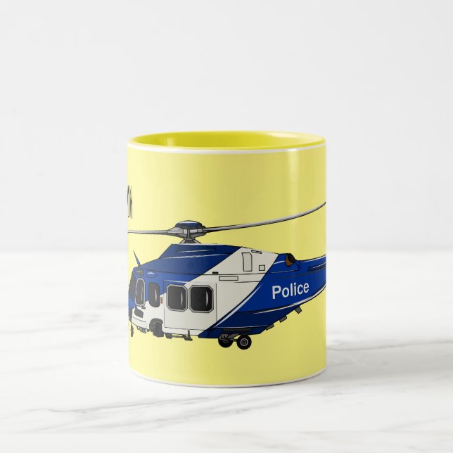 Cartoon-Illustration für Polizeihubschrauber Zweifarbige Tasse (Mittel)