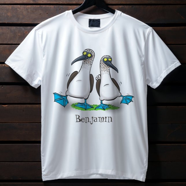 Cartoon-Illustration von bläulich-grünen Boobies T-Shirt (Just dance with these happy seabirds!)