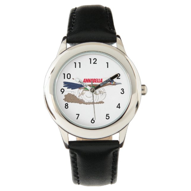 Cartoon-Illustration von Funny Roadrunner Armbanduhr (Vorderseite)