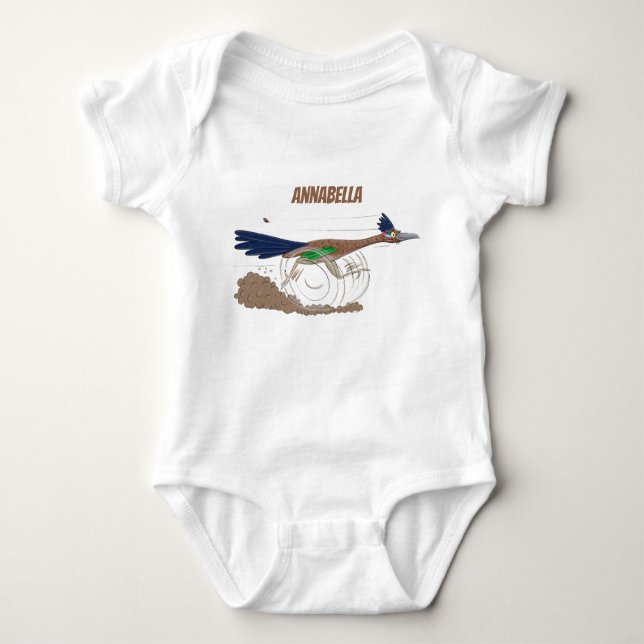 Cartoon-Illustration von Funny Roadrunner Baby Strampler (Vorderseite)