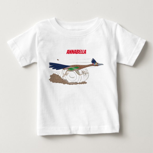 Cartoon-Illustration von Funny Roadrunner Baby T-shirt (Vorderseite)