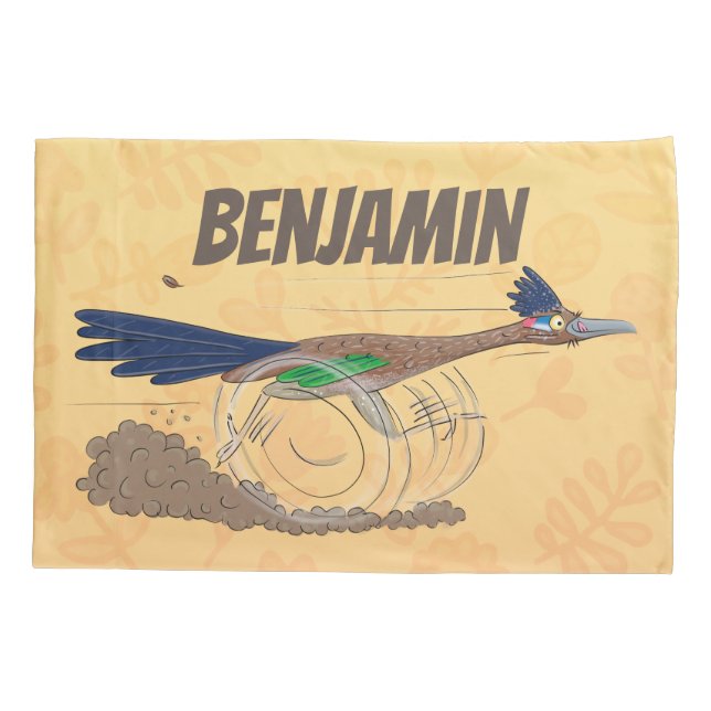 Cartoon-Illustration von Funny Roadrunner Kissenbezug (Rückseite)
