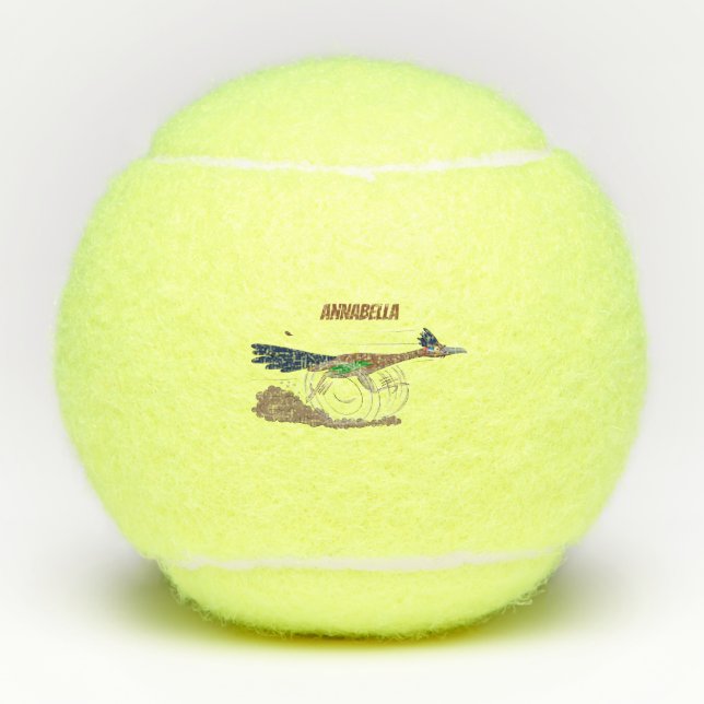 Cartoon-Illustration von Funny Roadrunner Tennisbälle (Vorderseite)