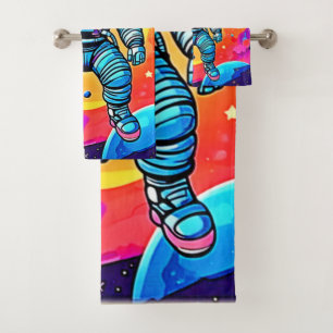 Cartoon im pulsierenden Weltraum Kunst: Astronaut Badhandtuch Set