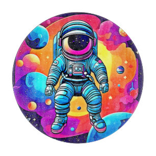 Cartoon im pulsierenden Weltraum Kunst: Astronaut Schneidebrett