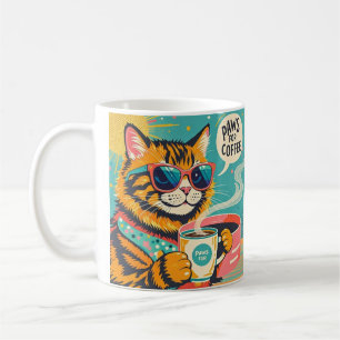 Cartoon im Retro-Stil mit überdimensionalem Sonnen Kaffeetasse