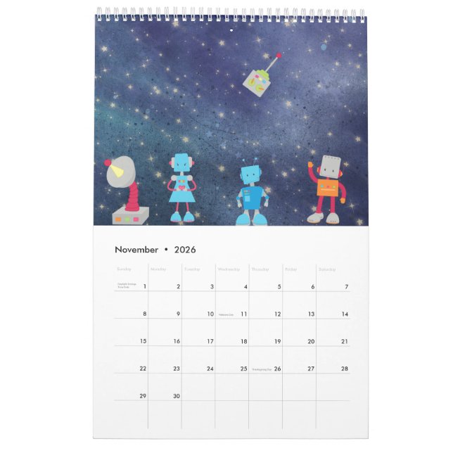 Cartoon im Weltraumkalender Kalender (Nov 2026)