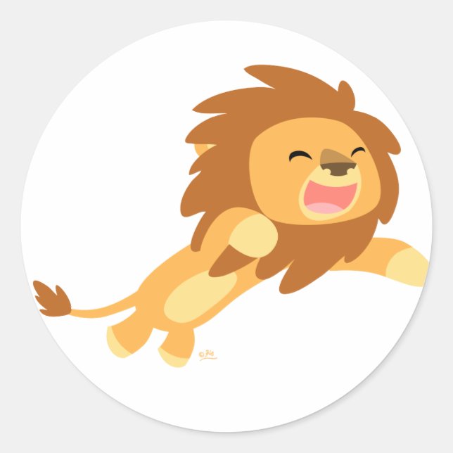 Cartoon Joyeux Lion autocollant rond (Devant)