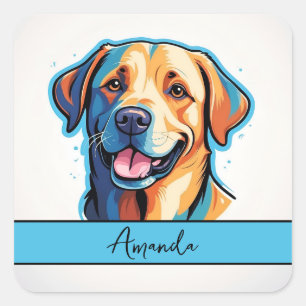 Cartoon Joyful Yellow Labrador Retriever Quadratischer Aufkleber