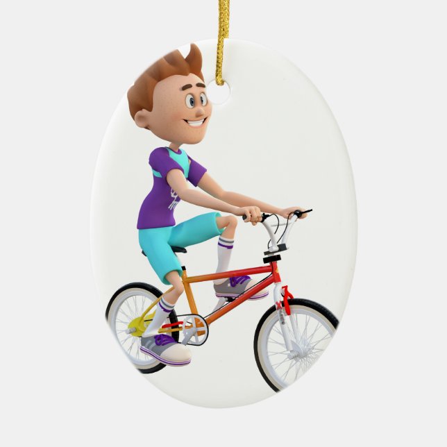 Cartoon-Junge, der ein Fahrrad reitet Keramik Ornament (Vorne)
