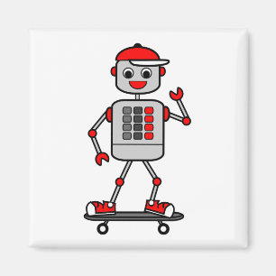 Cartoon-Jungen-Roboter auf Skateboard Magnet