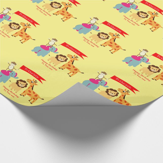 Cartoon Jungle Animals Happy Geburtstag Personalis Geschenkpapier (Ecke)