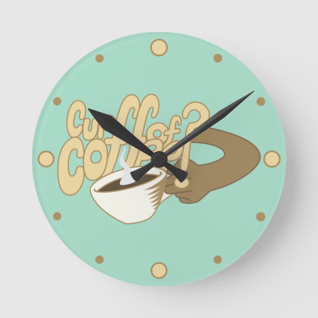 Cartoon "Kaffee-Cup" mit Tasse Runde Wanduhr (Vorderseite)