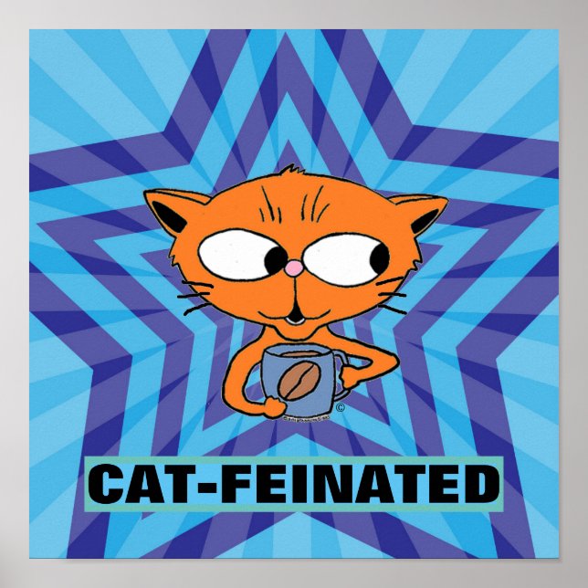 Cartoon-Kaffeekatze lustiger Katze-feinierter Post Poster (Vorne)