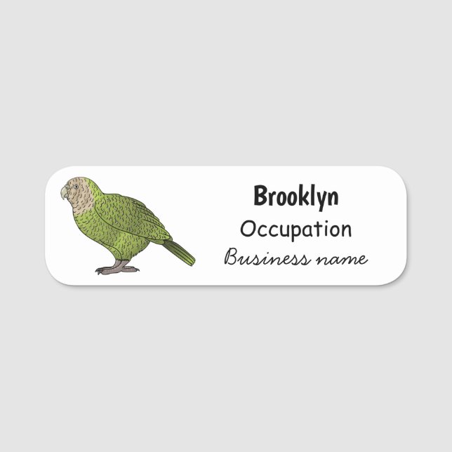 Cartoon Kakapo Namensschild (Vorderseite)