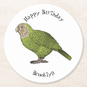 Cartoon Kakapo Runder Pappuntersetzer