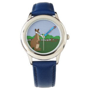 Cartoon Kangaroos Fliegen eines Drachens Armbanduhr