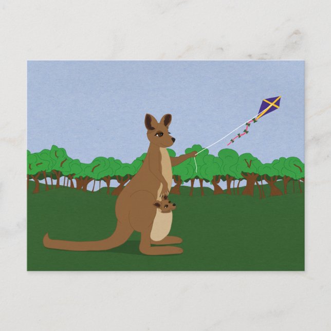 Cartoon-Kängurus, die einen Drachen fliegen Postkarte (Vorderseite)
