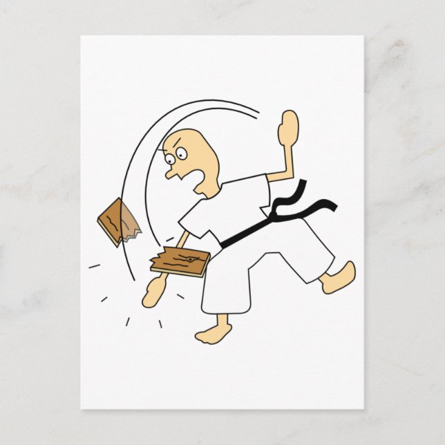 Cartoon Karate Man holzgeschnappt mit Hand Postkarte (Vorderseite)