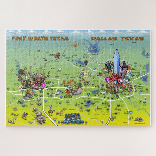 Cartoon-Karte Dallas Fort Worth (Horizontal)