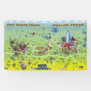 Cartoon-Karte Dallas Fort Worth Texas Banner