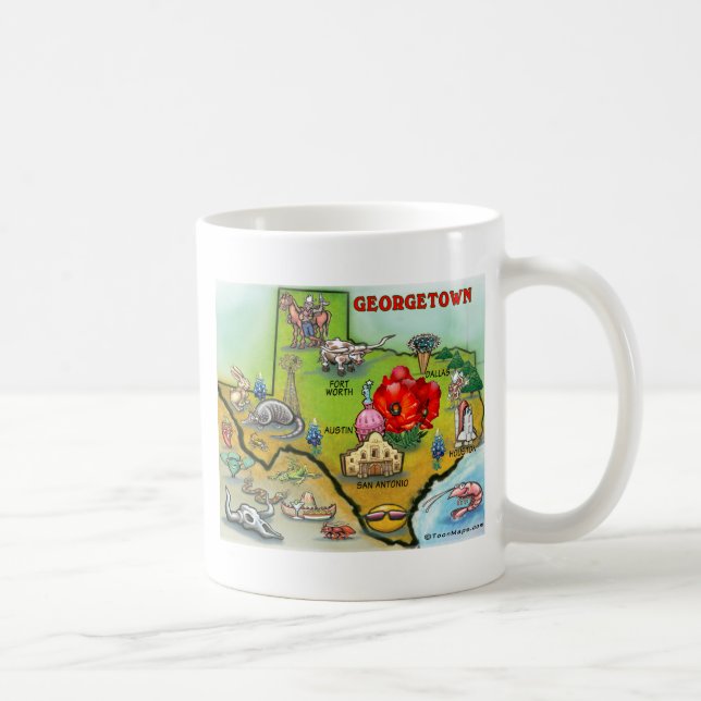 Cartoon-Karte Georgetowns Texas Kaffeetasse (Rechts)