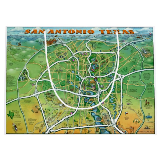 Cartoon-Karte San Antonio Texas Große Geschenktüte (Vorderseite)