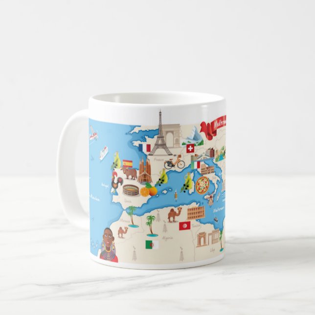 Cartoon-Karte vom Mittelmeer Kaffeetasse (Vorderseite Links)