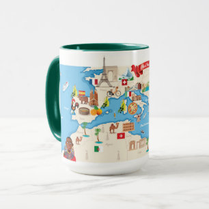 Cartoon-Karte vom Mittelmeer Tasse