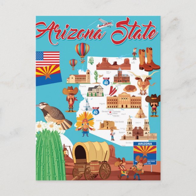 Cartoon Karte von Arizona (Vorderseite)