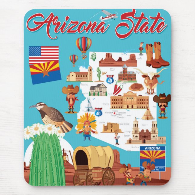 Cartoon-Karte von Arizona Mousepad (Vorne)