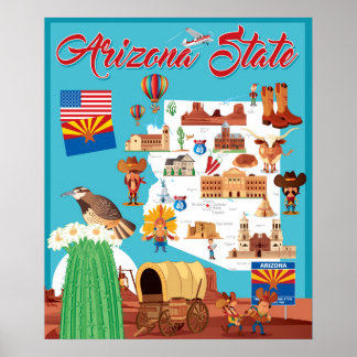 Cartoon Karte von Arizona Poster