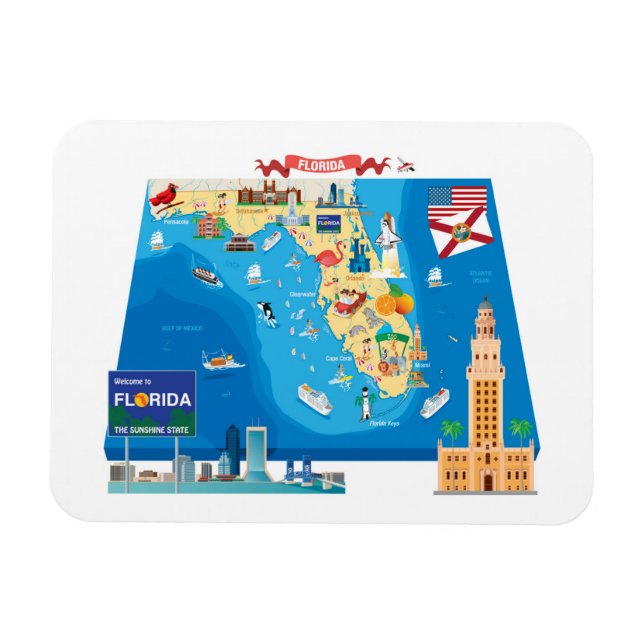 Cartoon Karte von Florida Magnet (Horizontal)