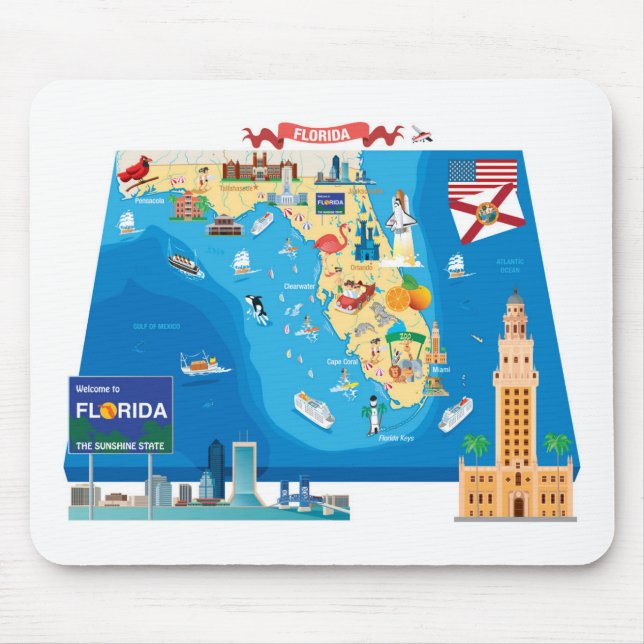 Cartoon-Karte von Florida Mousepad (Vorne)