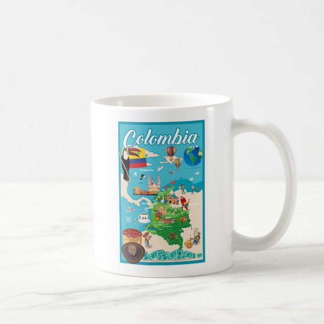 Cartoon-Karte von Kolumbien Kaffeetasse (Rechts)