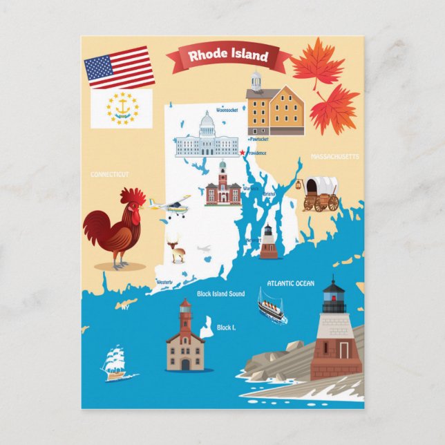Cartoon Karte von Rhode Island (Vorderseite)