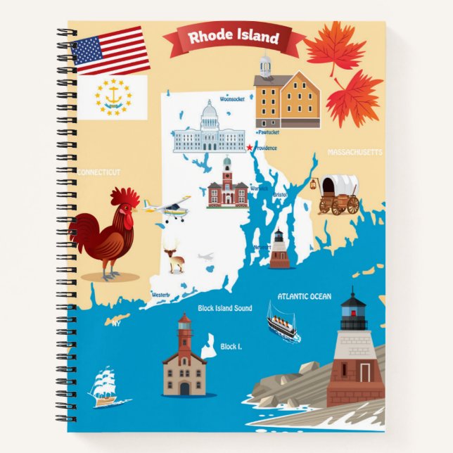 Cartoon Karte von Rhode Island Notizbuch (Vorderseite)
