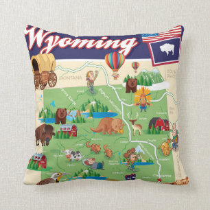 Cartoon-Karte von Wyoming Kissen