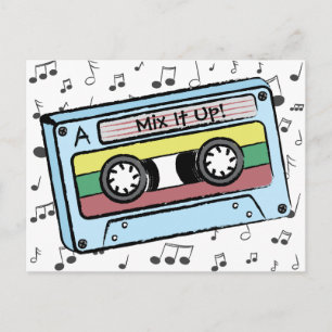 Cartoon-Kassettenband und Musiknoten (Mix It Up) Postkarte