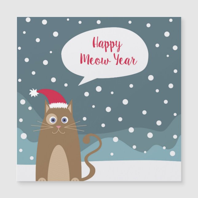 Cartoon Kätzchen mit Weihnachtsmannmütze glücklich Magnetkarte (Vorderseite)
