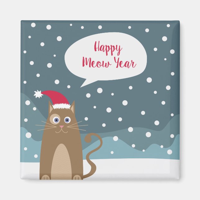 Cartoon Kätzchen mit Weihnachtsmannmütze Magnet (Vorne)