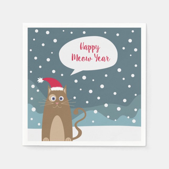 Cartoon Kätzchen, Weihnachtskatze Weihnachtsmannmü Serviette (Vorderseite)